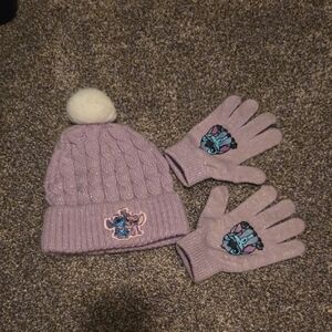 Stitch Kids Purple Knit Hat and Gloves Set